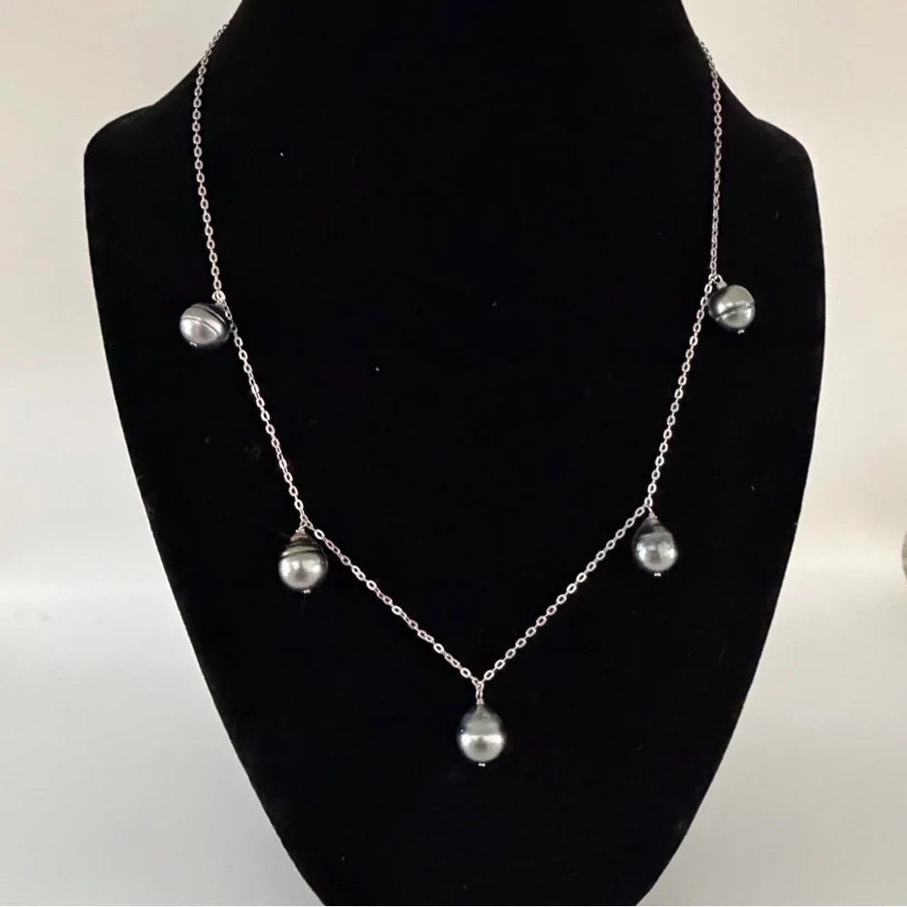 9-10MM Cultured Tahitian Pearl Oval Link Sterling Silver 18